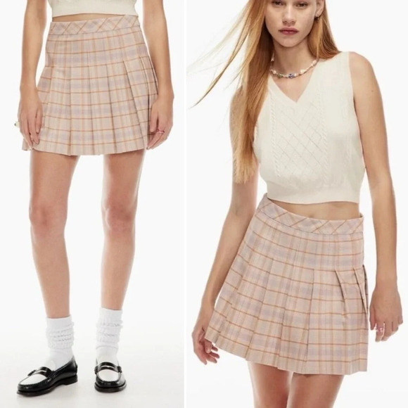 Aritzia Sunday Best Olive Micro Pleated Plaid Skirt Size 8 Academia Preppy - Picture 1 of 9